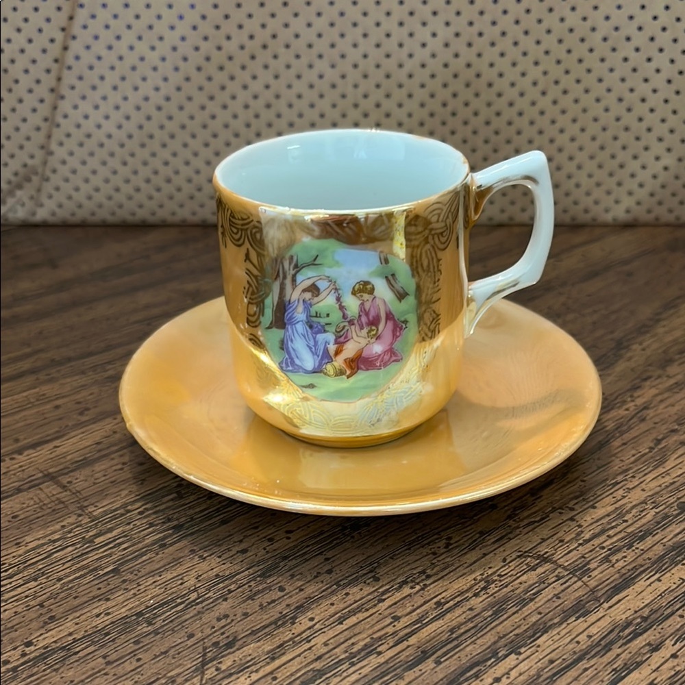 Gold and White Porcelain mini Cup and Saucer